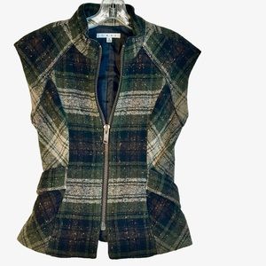 Cabi All Tied Up Plaid Vest Small belted wool blend zip up